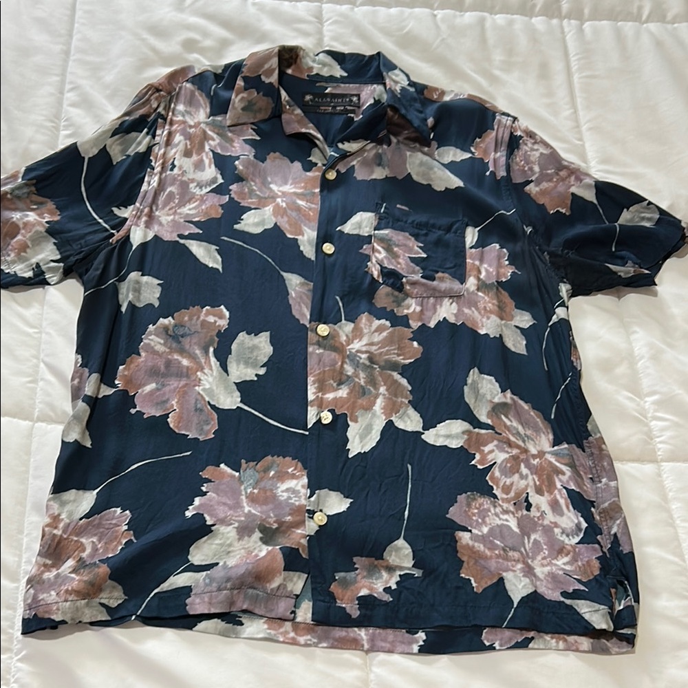 All Saints Navy and Pink Floral Shirt